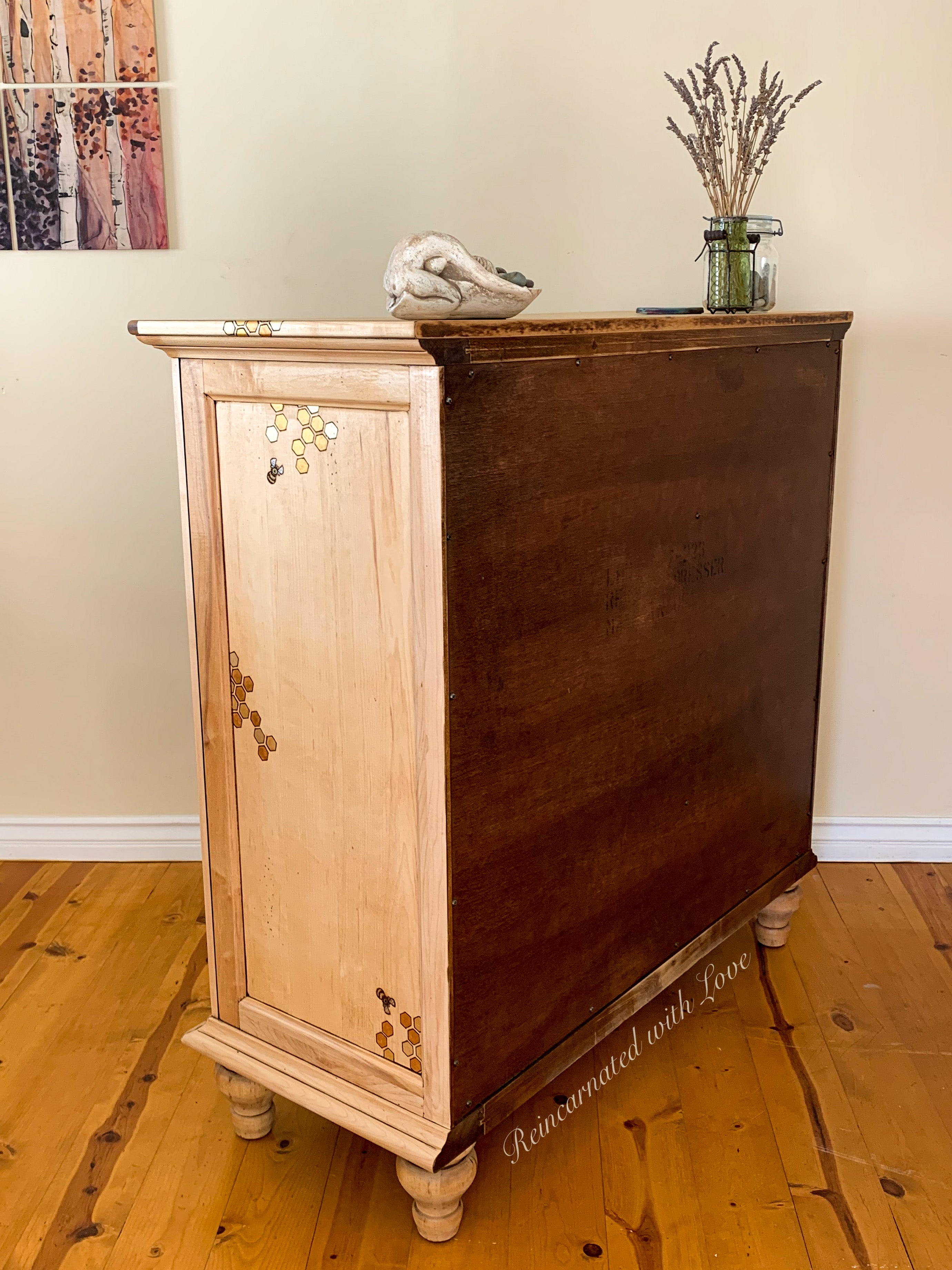 Boho Style Dresser ~ with iridescent honeycomb & tiny bee accents