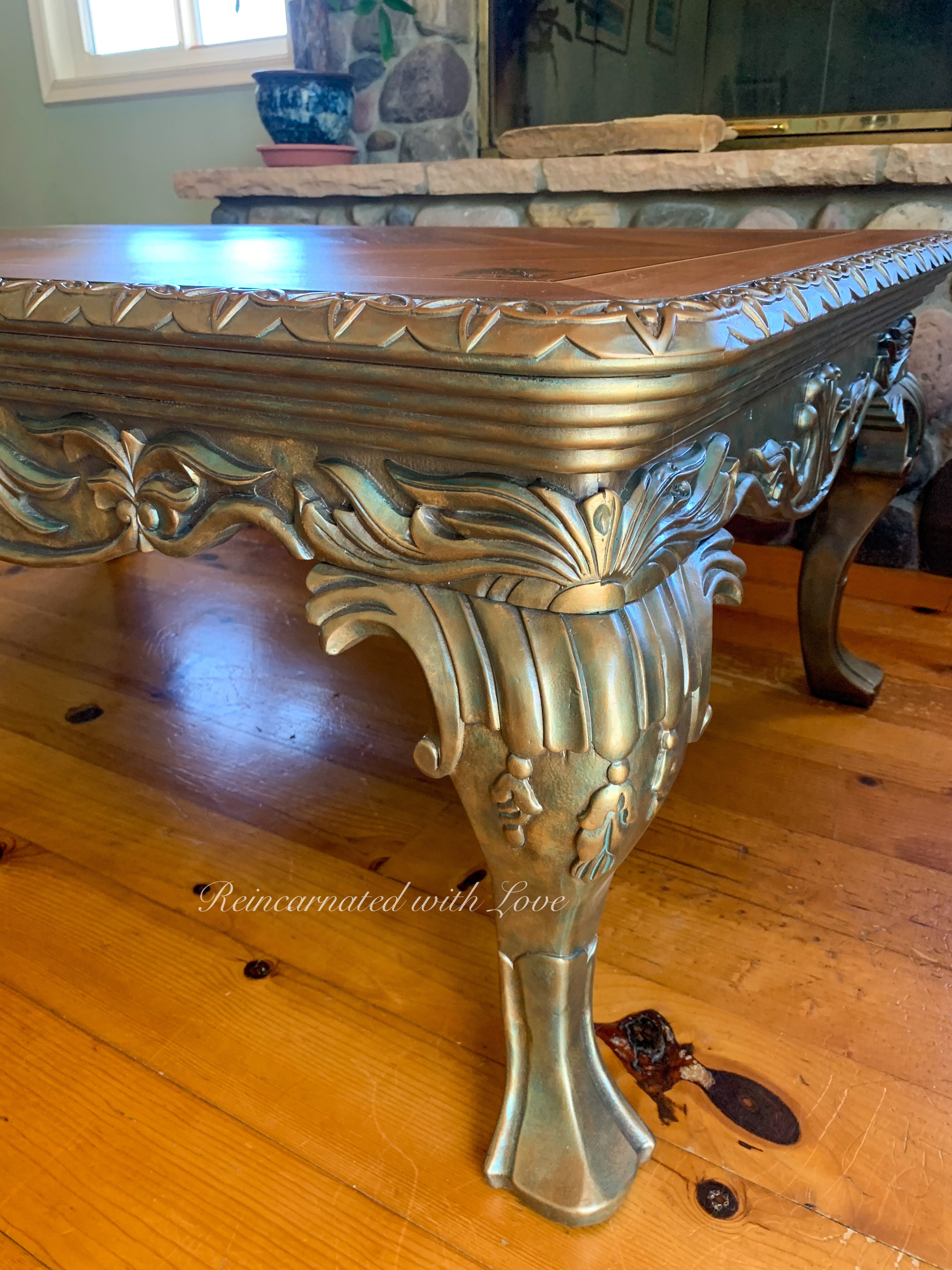 Art Nouveau Style Coffee Table ~ in warm golden hues with patina undertones