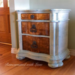 Farmhouse Nightstand ~ shabby chic storage table in distressed white & stained wood