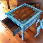 French Country Side Table ~ shabby chic table in distressed white & stained wood