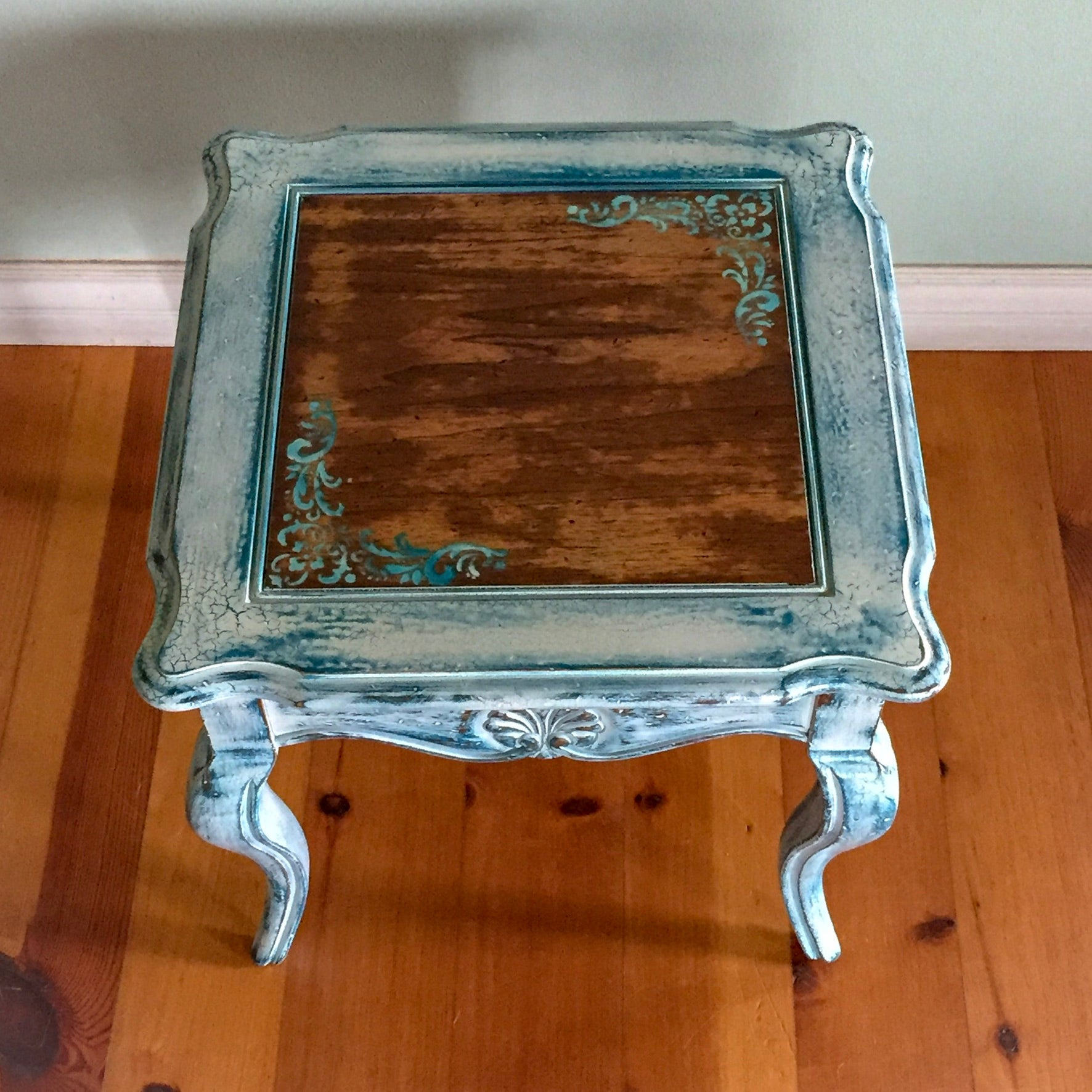 French Country End Table ~ shabby chic table in distressed white