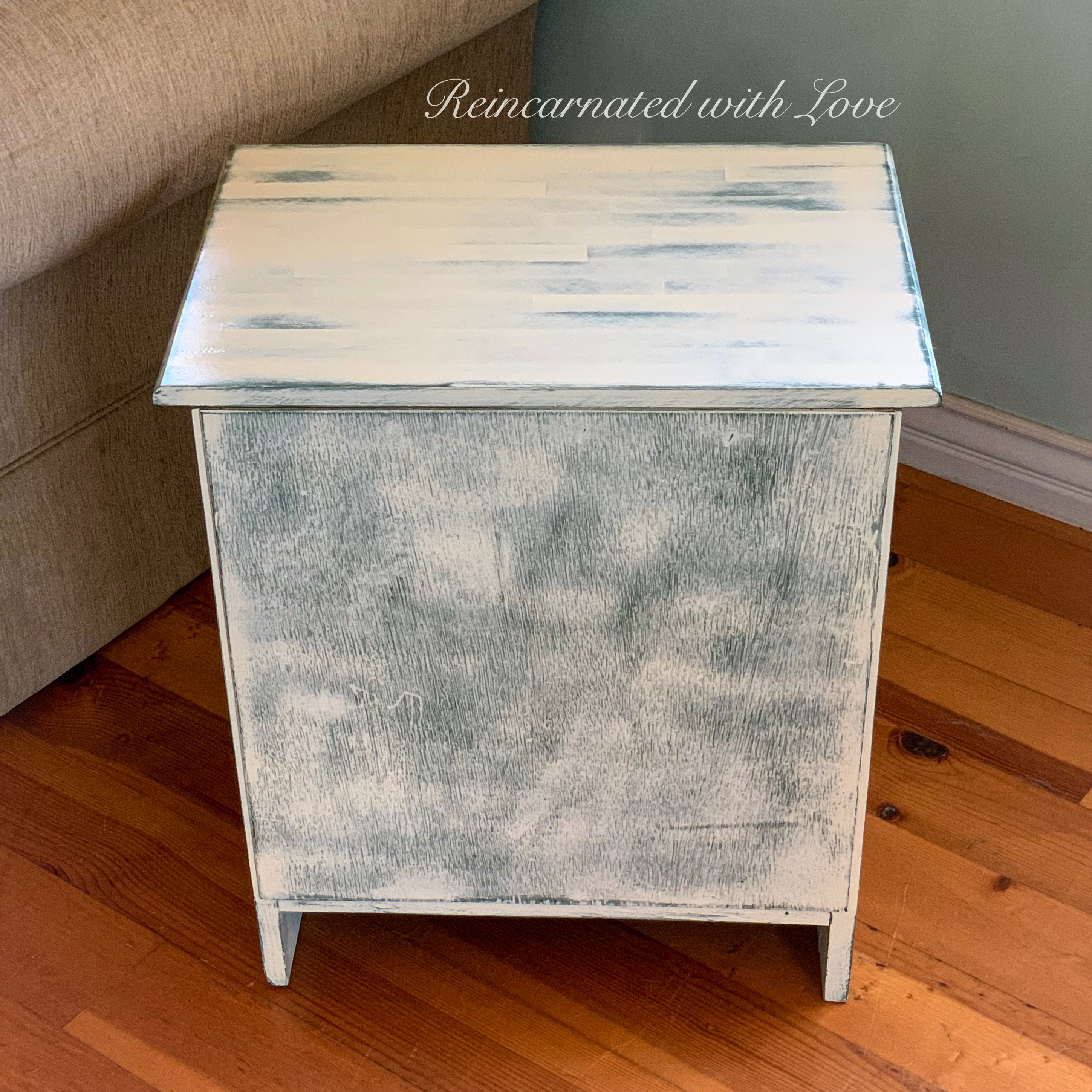 Shabby Chic Pet Bed ~ repurposed end table doubles as a cat cave or small dog bed