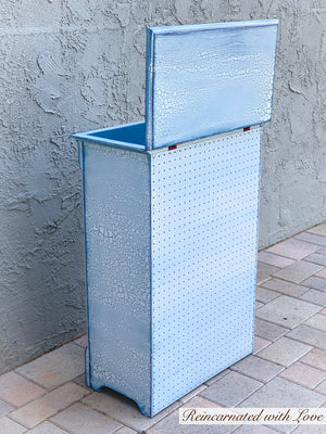 Shabby Chic Laundry Hamper ~ lift top hamper in distressed white with blue hues