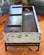 Lift Top Farmhouse Coffee Table ~ reclaimed wood & wrought iron coffee table in rustic white