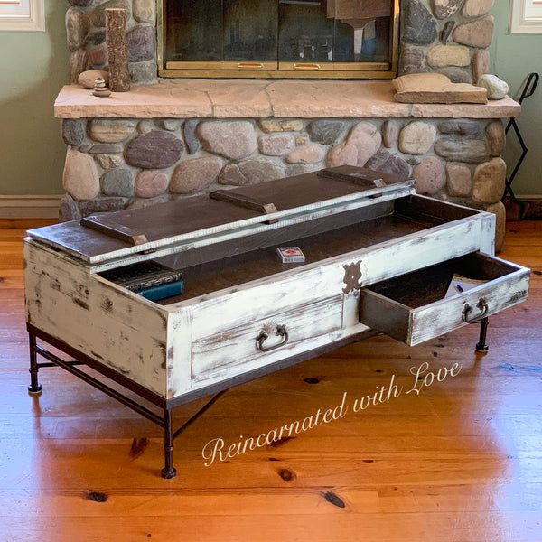 Rustic wood and wrought iron coffee table deals