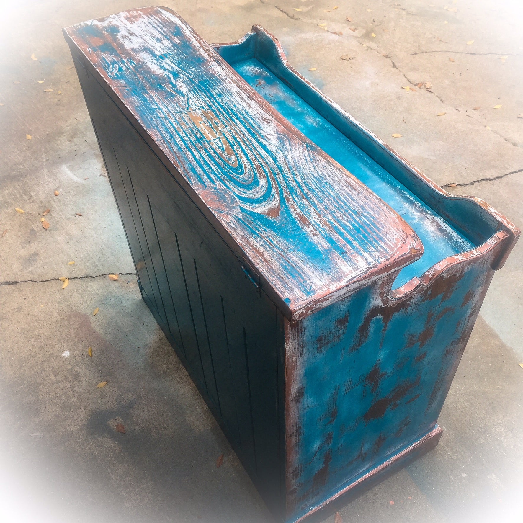 Farmhouse Style Coffee Bar ~ country kitchen storage cabinet in distressed blue