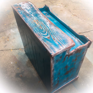 Farmhouse Style Coffee Bar ~ country kitchen storage cabinet in distressed blue