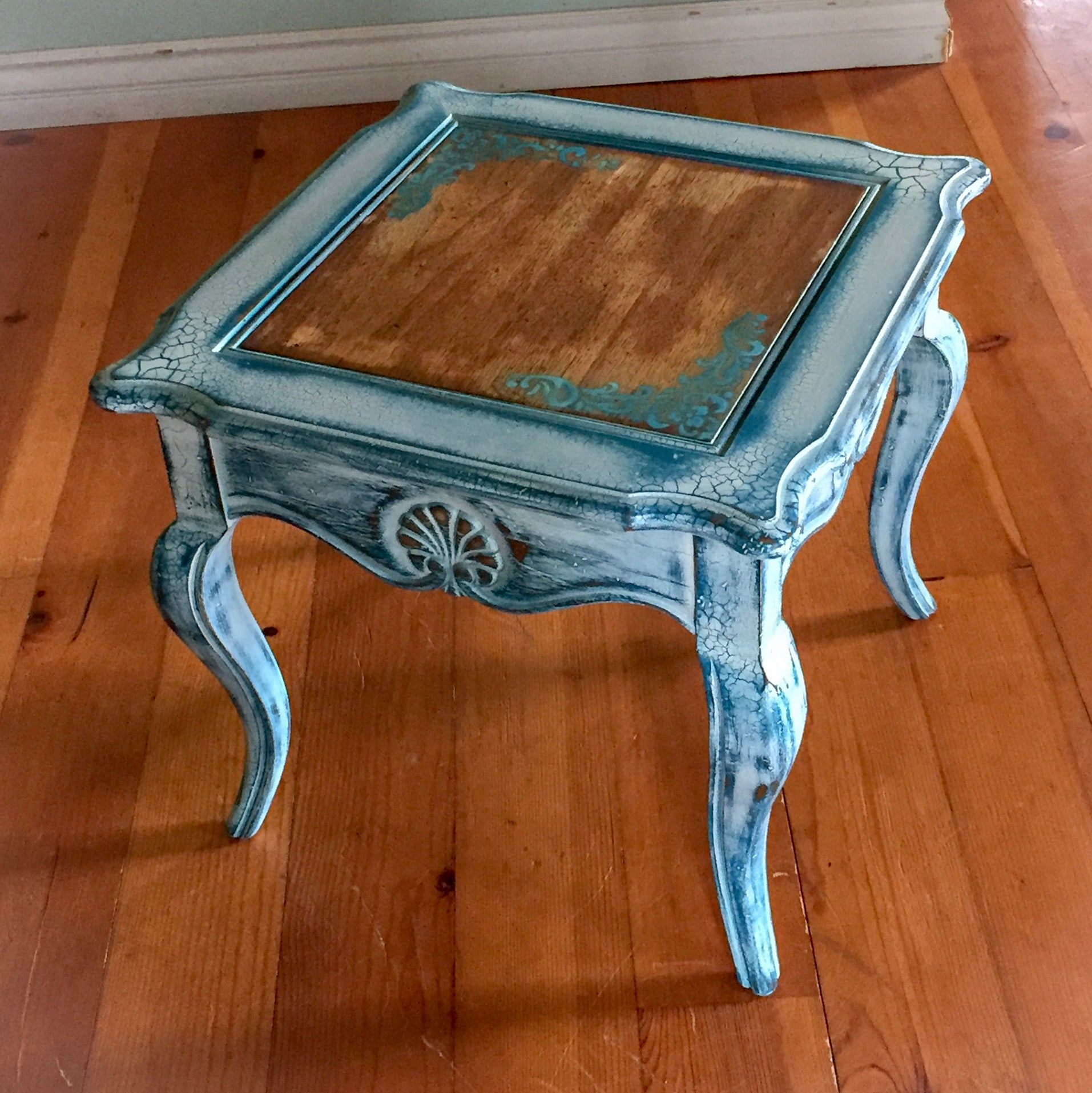 French Country End Table ~ shabby chic table in distressed white