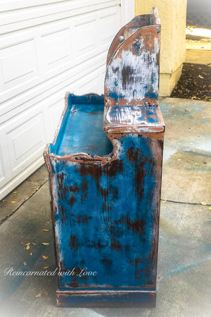 Farmhouse Style Coffee Bar ~ country kitchen storage cabinet in distressed blue