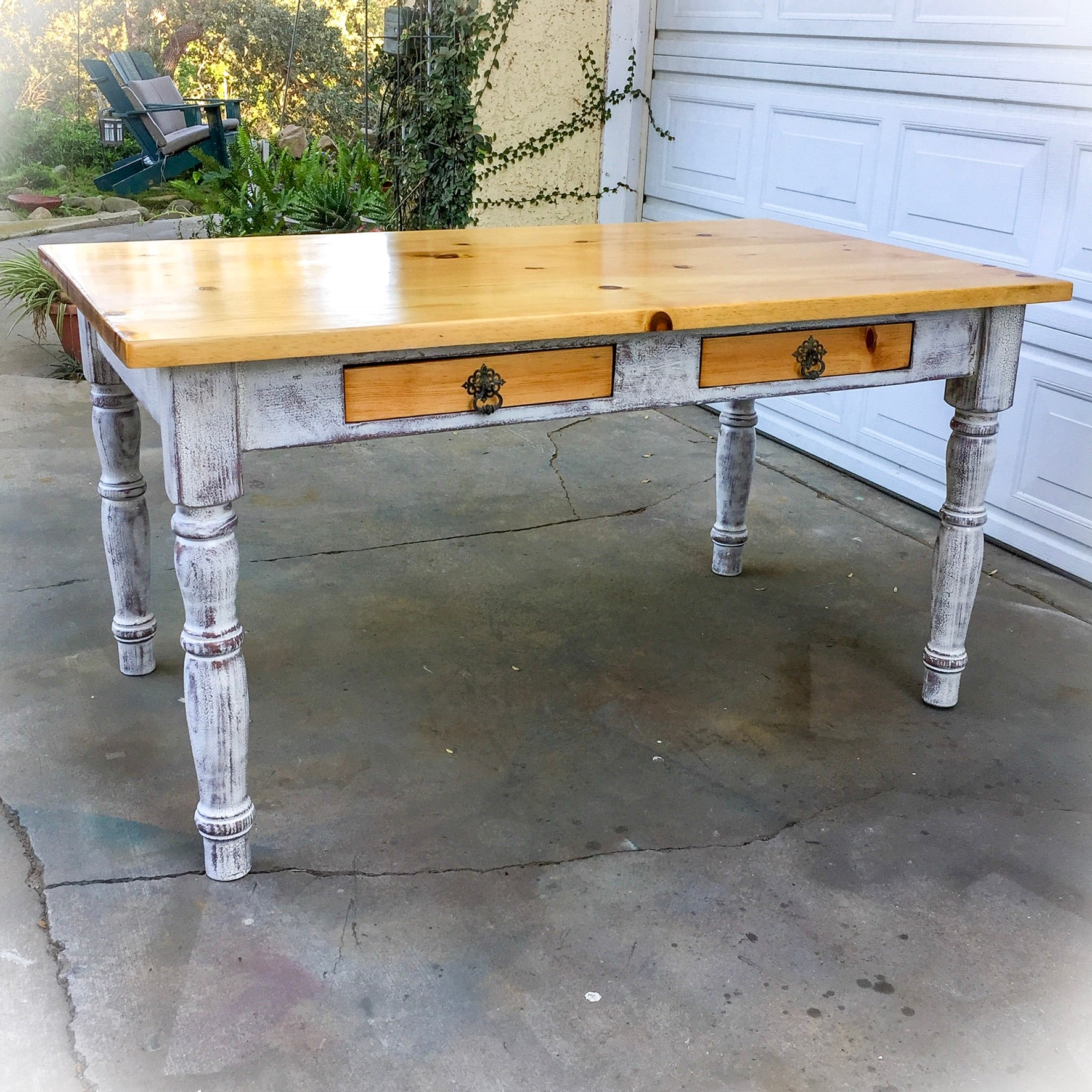 Reclaimed Wood Farmhouse Table ~ shabby chic kitchen table in distressed white