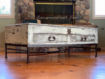 Lift Top Farmhouse Coffee Table ~ reclaimed wood & wrought iron coffee table in rustic white