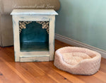 Shabby Chic Pet Bed ~ repurposed end table doubles as a cat cave or small dog bed