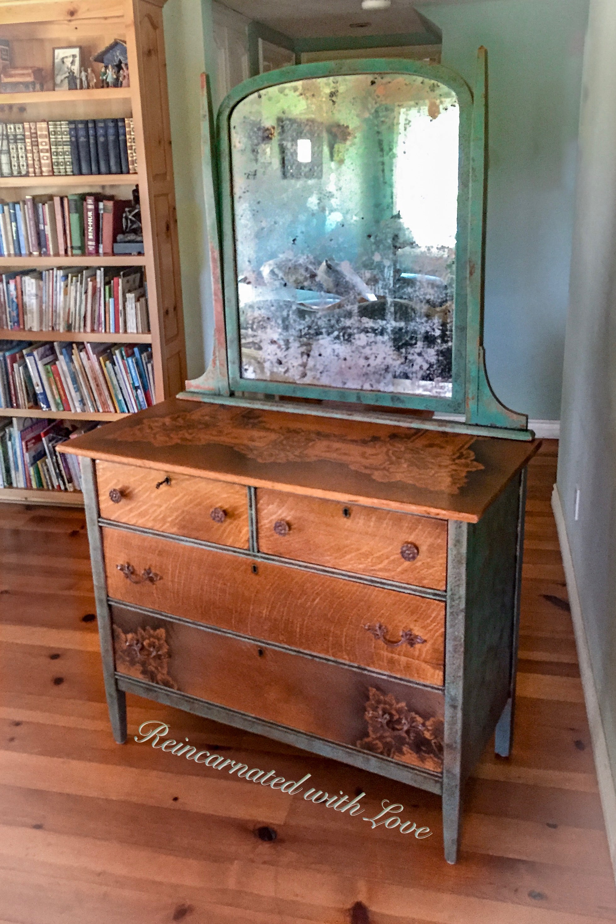 Farmhouse Dressing Table ~ antique dresser with original locks & skeleton key