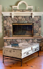 Lift Top Farmhouse Coffee Table ~ reclaimed wood & wrought iron coffee table in rustic white