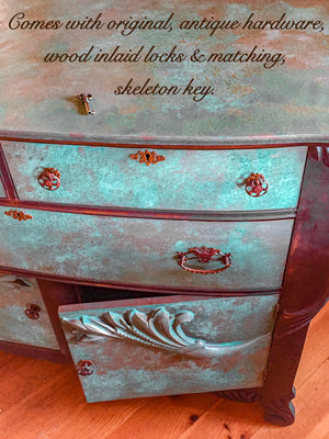 Locking Boho Dresser with skeleton key ~ done in patina & rusted iron