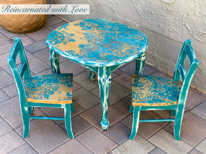Shabby Chic Kid's Table ~ in distressed blue & stained wood