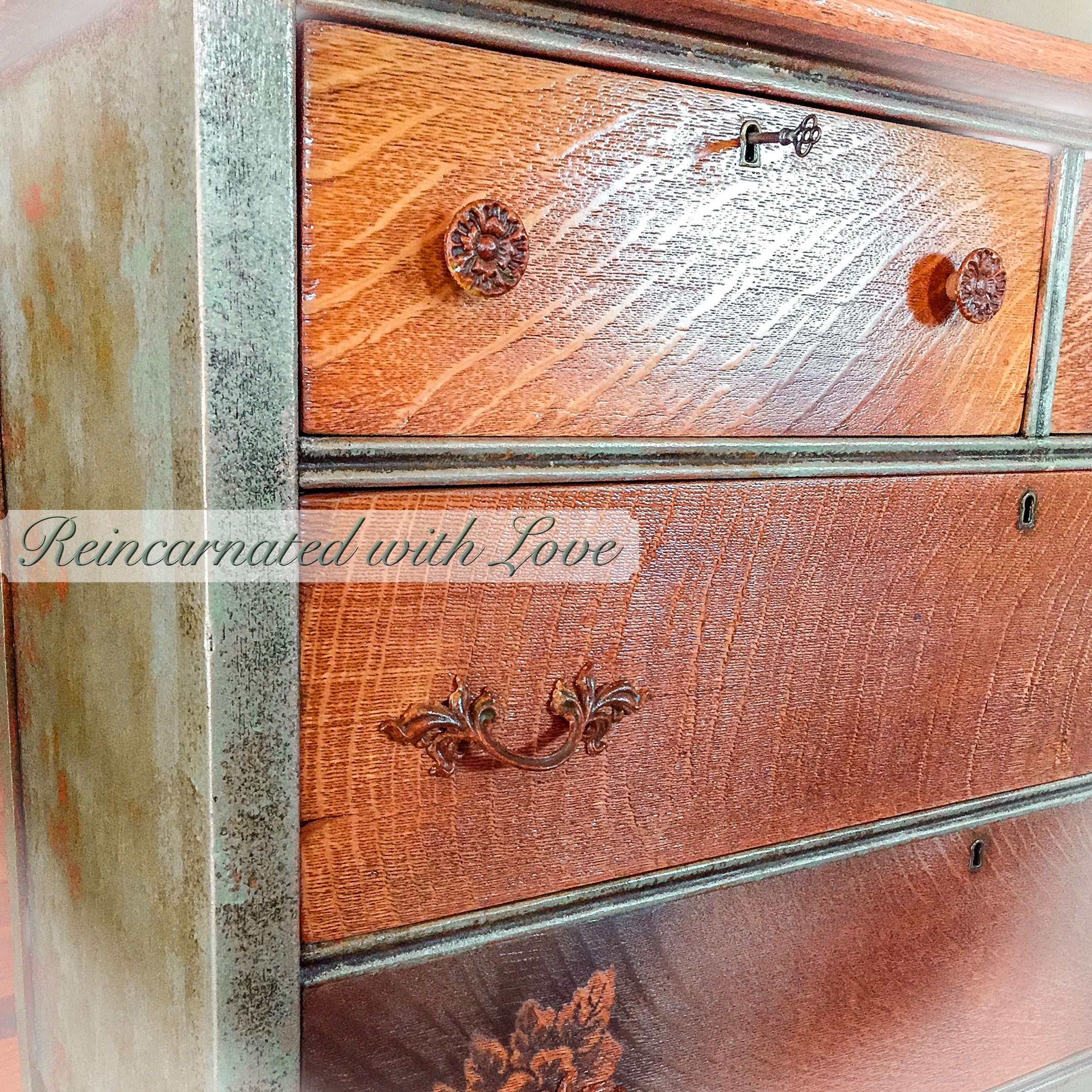Farmhouse Dressing Table ~ antique dresser with original locks & skeleton key