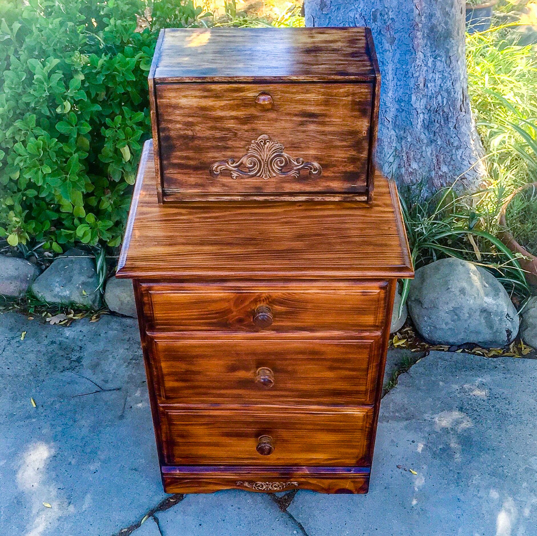 Burnt Wood Nightstand ~ torched solid wood bedside table