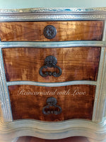 Farmhouse Nightstand ~ shabby chic storage table in distressed white & stained wood