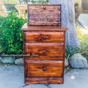 Burnt Wood Nightstand ~ torched solid wood bedside table