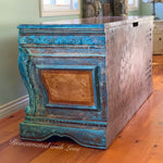 Patina Boho Desk ~ blue & green, art nouveau style desk in rusted copper & stained wood