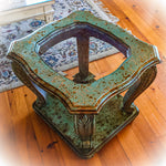 Boho End Table ~ accent table in rusted copper & green patina