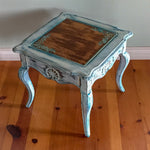 French Country End Table ~ shabby chic table in distressed white