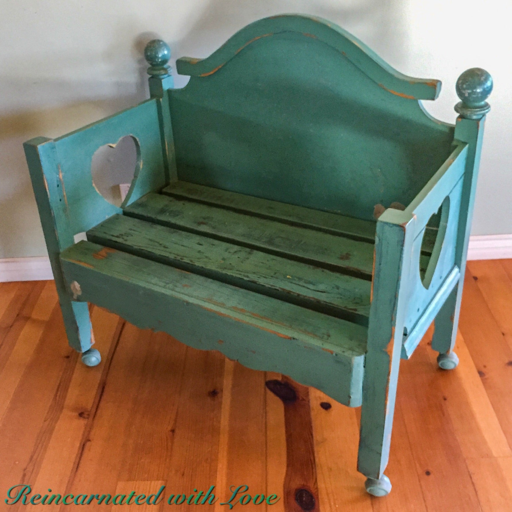 Shabby Chic Farmhouse Bench ~ with secret cubby