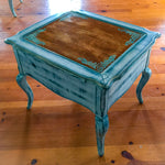 French Country Side Table ~ shabby chic table in distressed white & stained wood