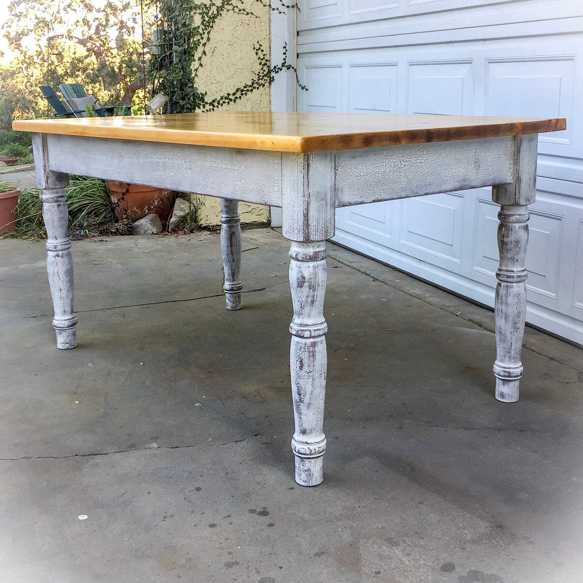 Reclaimed Wood Farmhouse Table ~ shabby chic kitchen table in distressed white