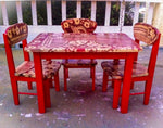 Farmhouse Style Kid's Table and Chair Set ~ in distressed red lace & stained wood