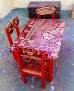 Farmhouse Style Kid's Table and Chair Set ~ in distressed red lace & stained wood