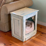 Shabby Chic Pet Bed ~ repurposed end table doubles as a cat cave or small dog bed