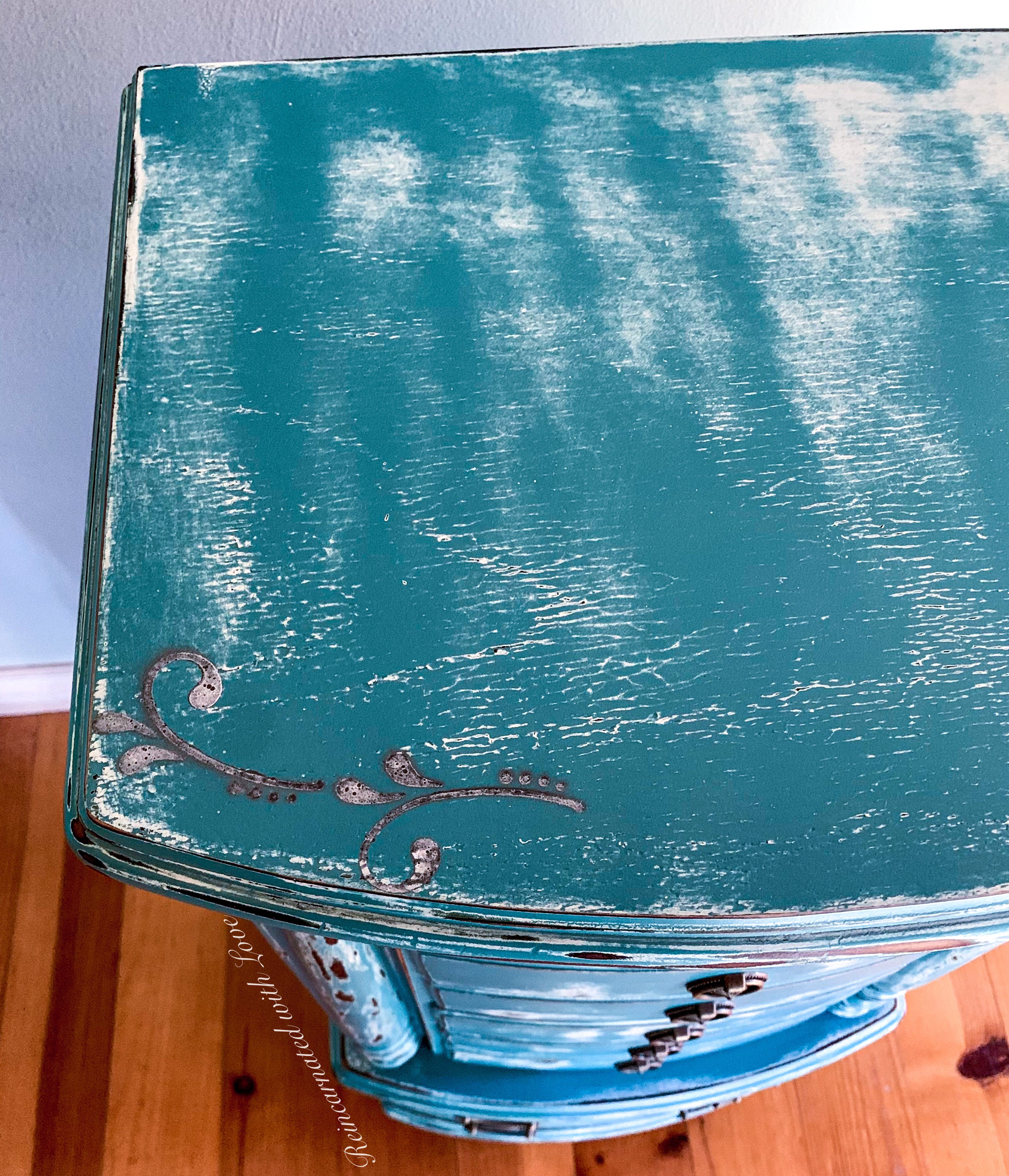 French Country Jewelry Armoire ~ in distressed blue with velvet lined drawers