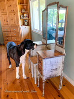 Farmhouse Style Vanity ~ antique dressing table with burnt wood, floral accents