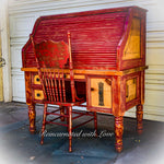 Farmhouse Style Roll Top Desk ~ reclaimed wood desk in distressed red & stained pine