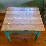 Solid Oak End Table ~ with iridescent honeycomb & tiny bee accents