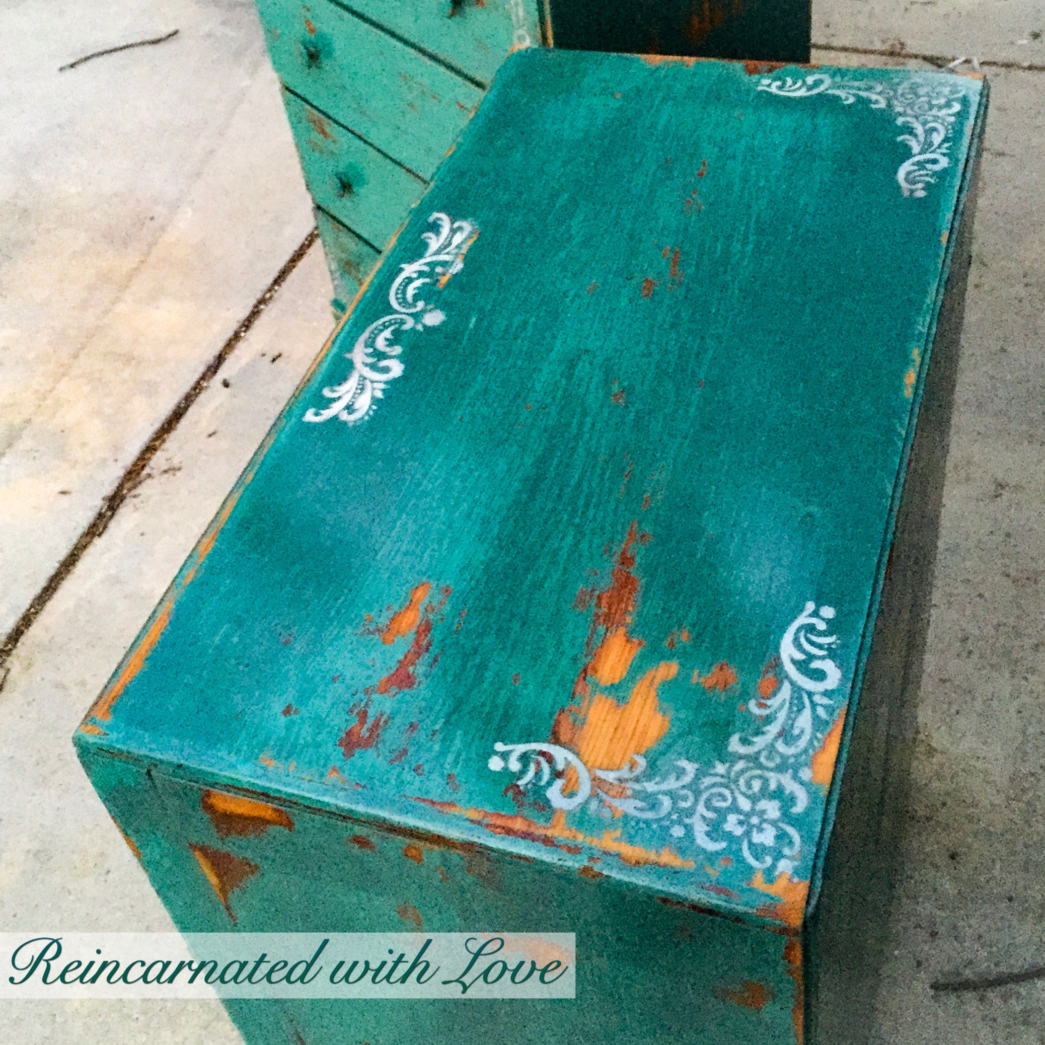 French Country Dresser ~ sea foam green farmhouse dresser with lace accents