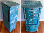 French Country Jewelry Armoire ~ in distressed blue with velvet lined drawers