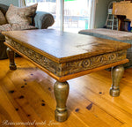 Reclaimed Wood Coffee Table ~ with iridescent honeycomb & tiny bee accents