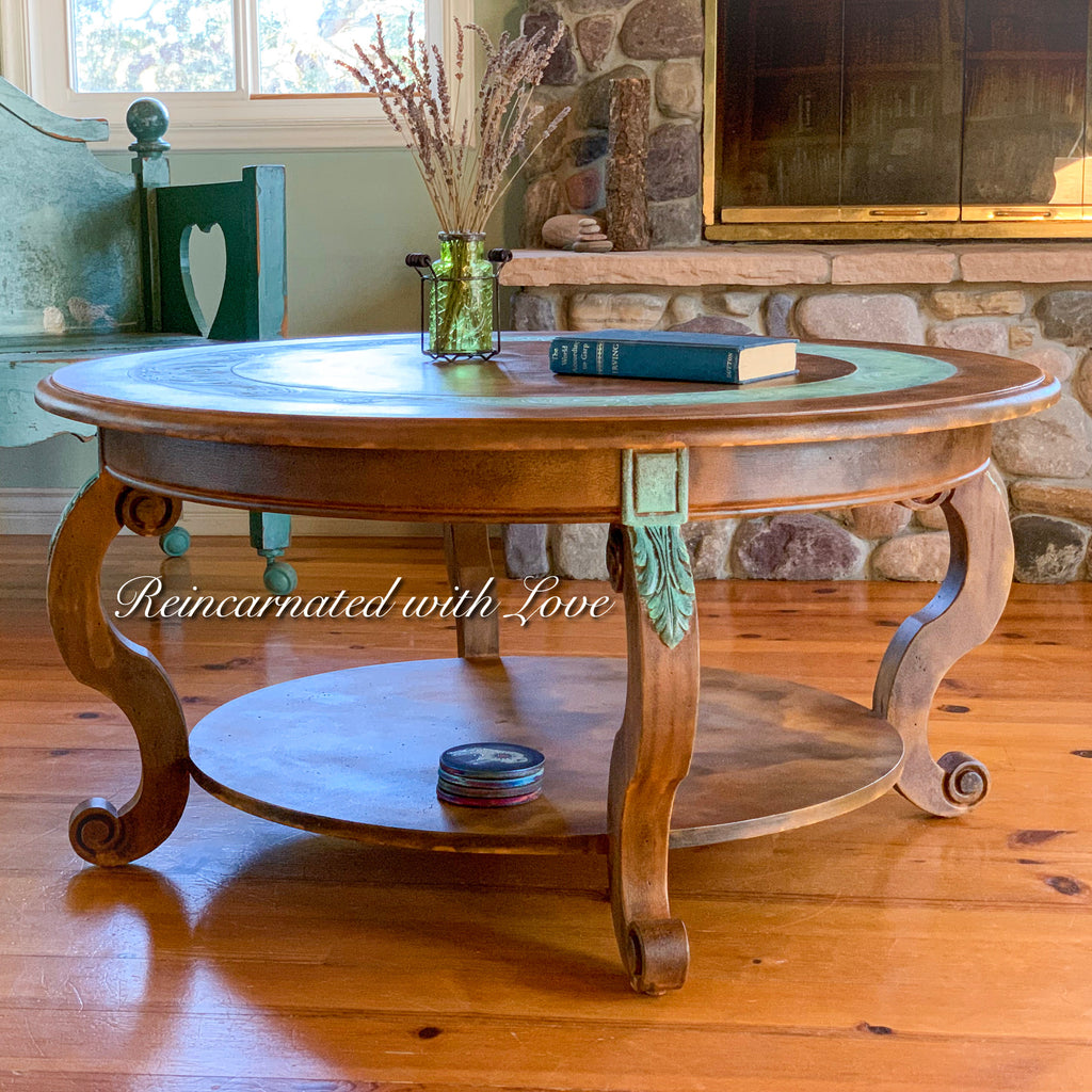 Boho Coffee Table ~ in copper patina & rusted iron