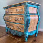 Boho Dresser ~ bombe chest of drawers in blue & green rusted copper patinas