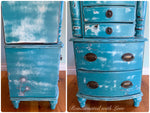 French Country Jewelry Armoire ~ in distressed blue with velvet lined drawers