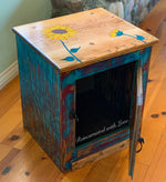 Burnt Wood & Watercolor Nightstand ~ with honeycomb, sunflowers & tiny bee accents