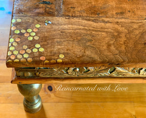 Reclaimed Wood Coffee Table ~ with iridescent honeycomb & tiny bee accents