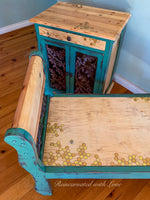Iron & Wood Bedroom Bench ~ with iridescent honeycomb & tiny bee accents