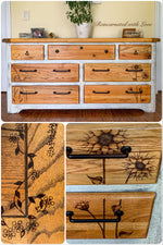 Farmhouse Dresser ~ with burnt wood, floral detailing