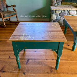 Solid Oak End Table ~ with iridescent honeycomb & tiny bee accents