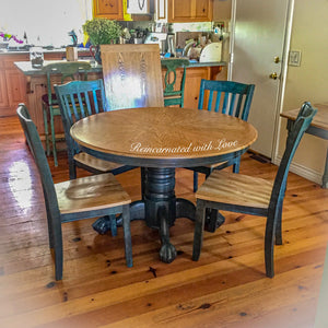 Shabby Chic Dining Set ~ pedestal table & chairs with matching extension leaf
