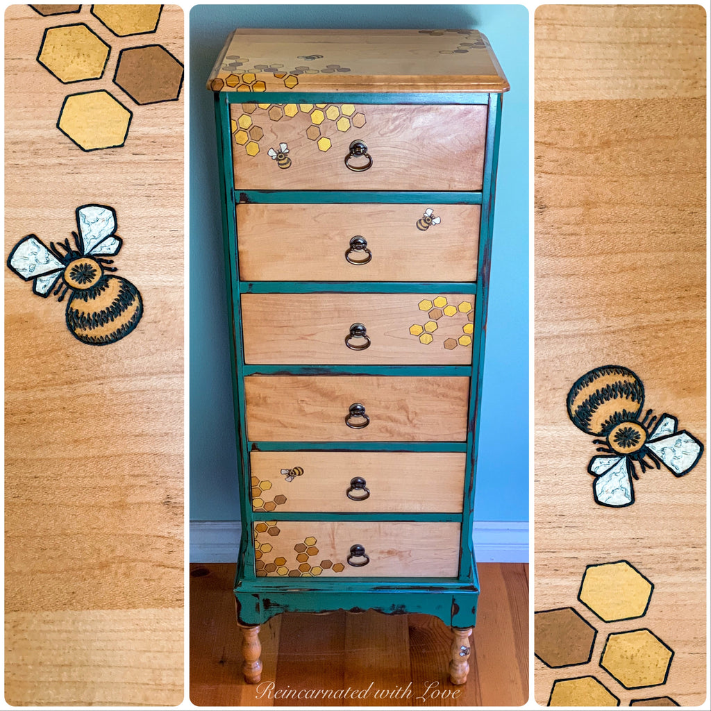 Lingerie Chest ~ with iridescent honeycomb & tiny bee accents